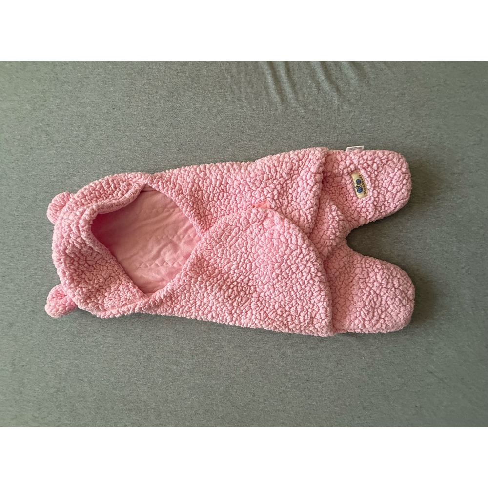 BlueSnail Baby Pink Bubble Fleece Hooded Swaddle Blanket Wrap with Bear Ears